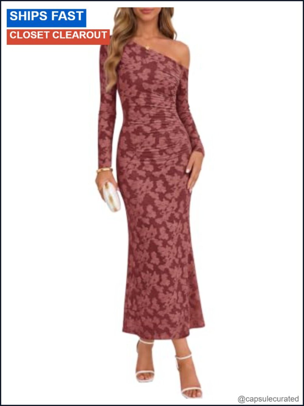 Off Shoulder Floral Bodycon Maxi Dress Long Sleeve Wedding Guest